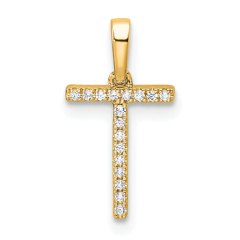 10K Yellow Gold 10K Diamond Letter T Initial Pendant