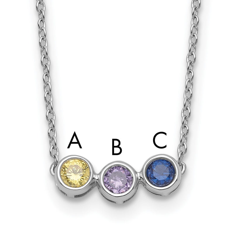 14K White Gold 3 Genuine Birthstone Family Necklace