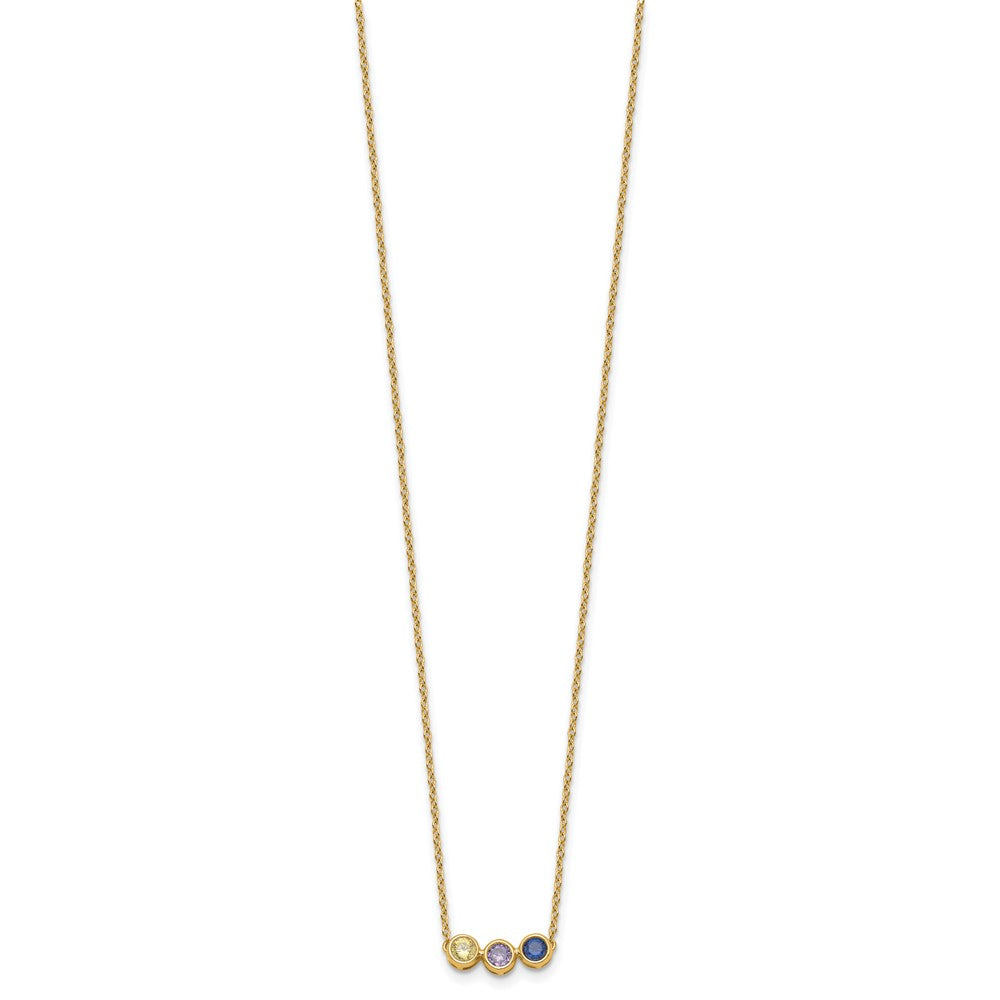 14K Yellow Gold 3 Genuine Birthstone Family Necklace