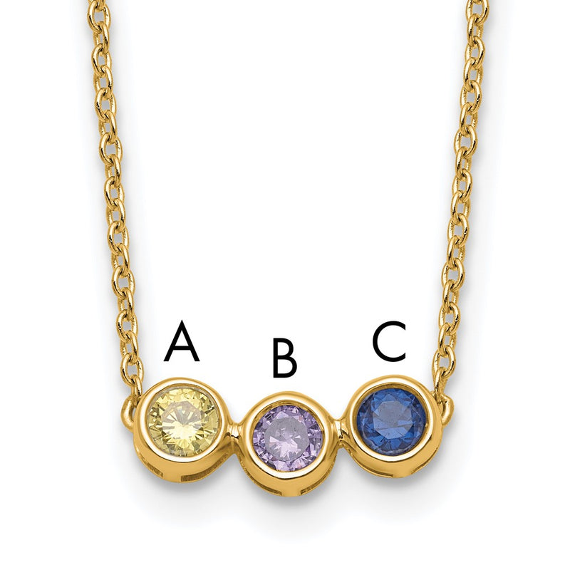 14K Yellow Gold 3 Synthetic Birthstone Family Necklace