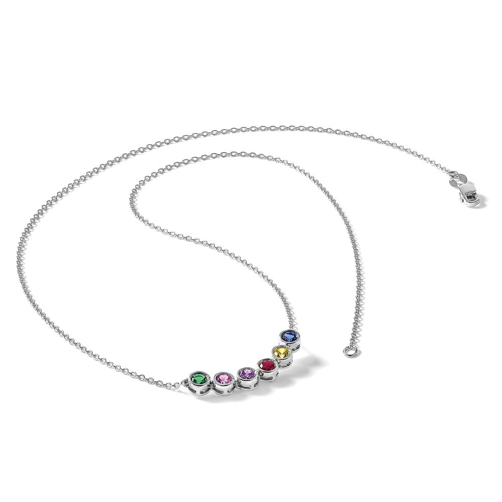 14K White Gold 6 Genuine Birthstone Family Necklace