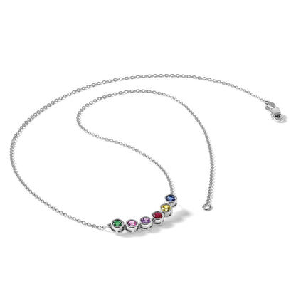 14K White Gold 6 Genuine Birthstone Family Necklace