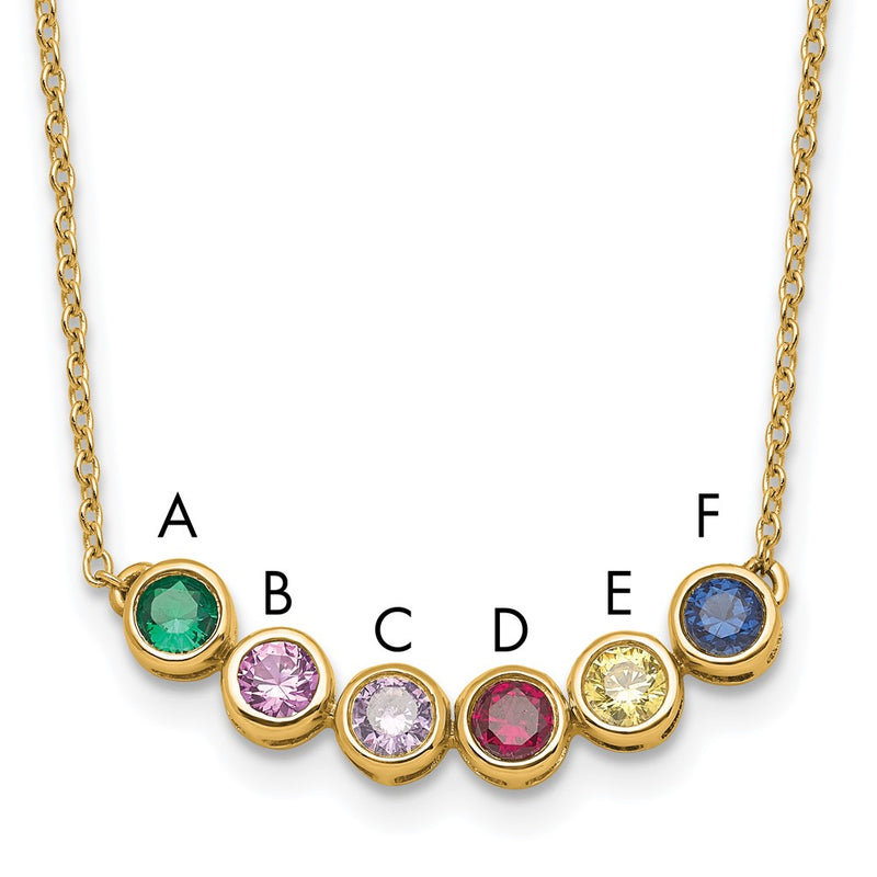 14K Yellow Gold 6 Synthetic Birthstone Family Necklace
