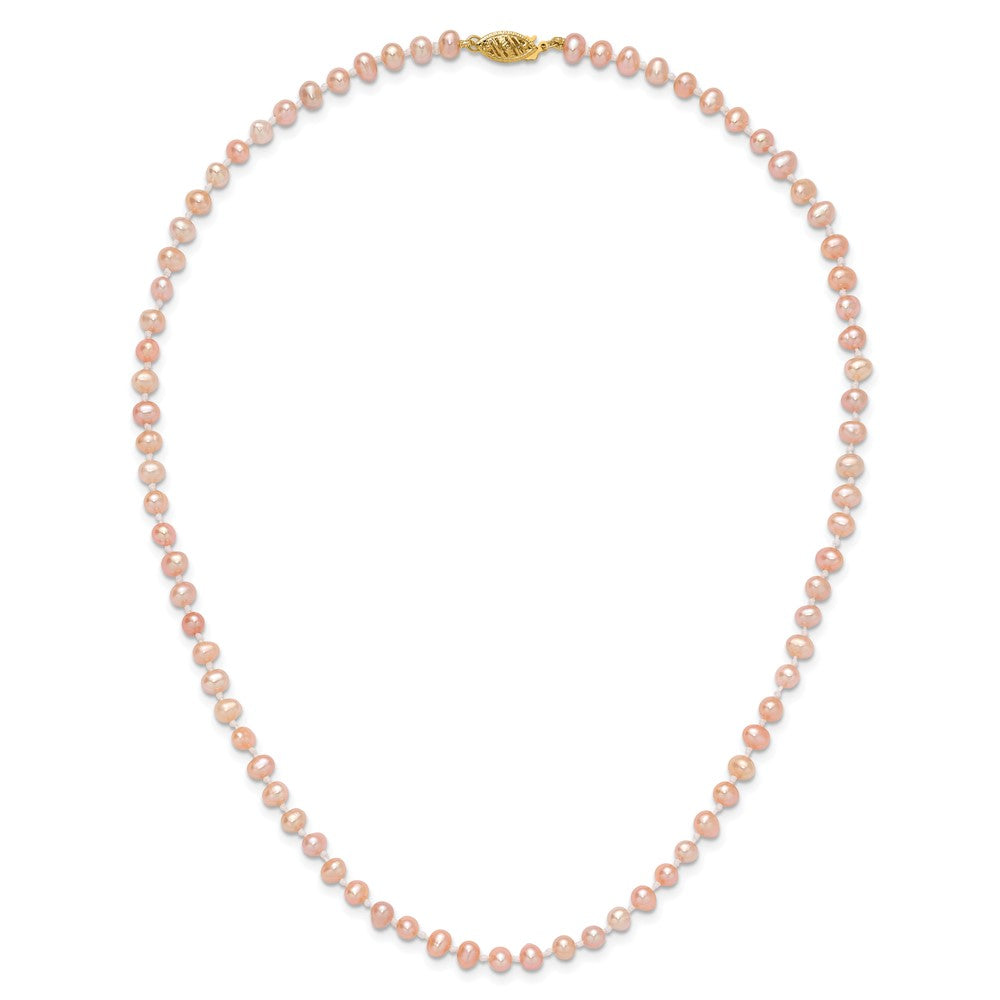 14K Yellow Gold 4-5mm Pink Near Round Freshwater Cultured Pearl Necklace