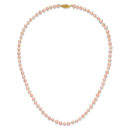 14K Yellow Gold 4-5mm Pink Near Round Freshwater Cultured Pearl Necklace