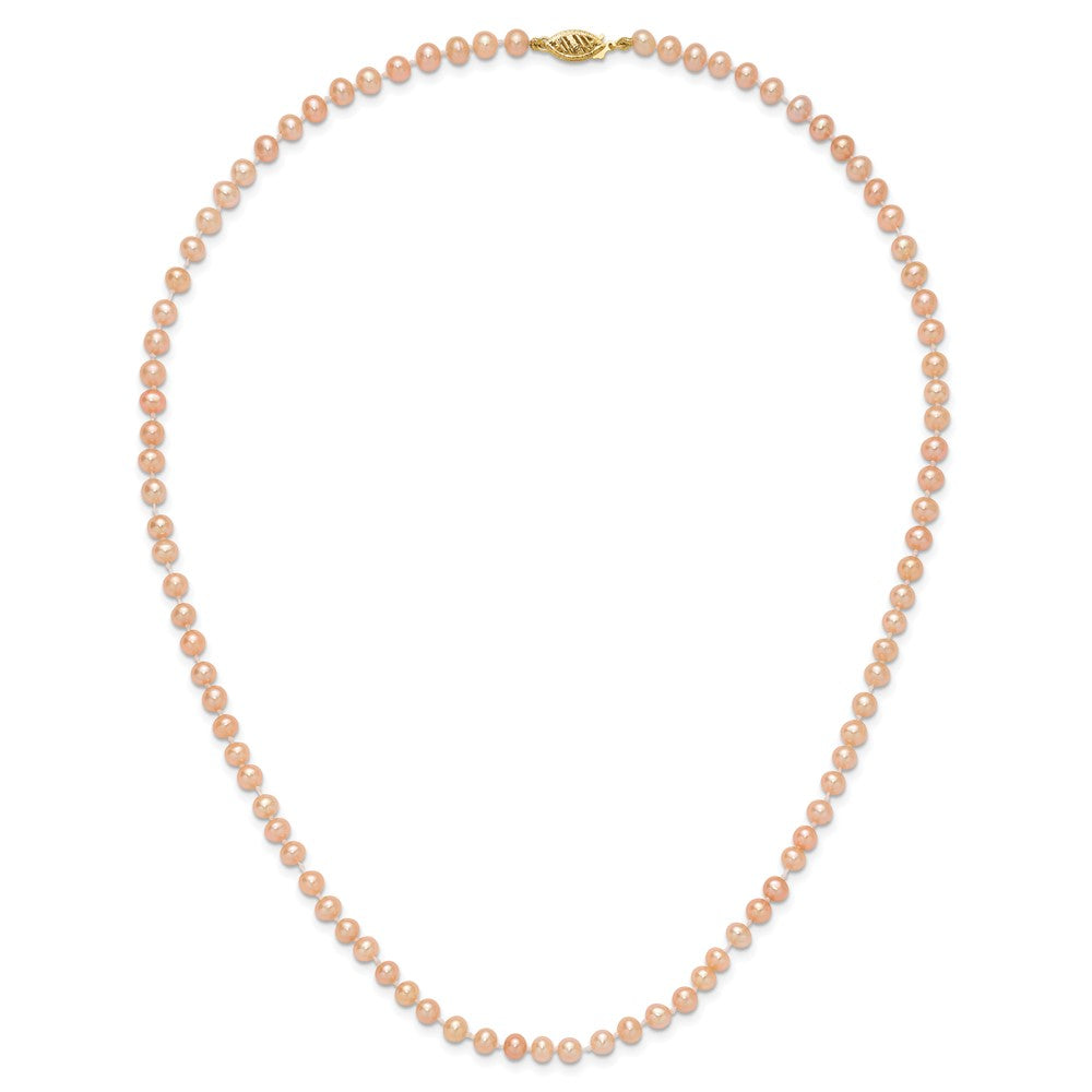 14K Yellow Gold 4-5mm Pink Near Round Freshwater Cultured Pearl Necklace
