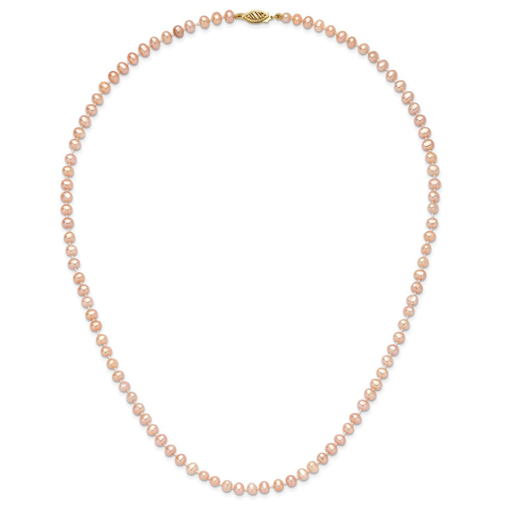 14K Yellow Gold 4-5mm Pink Near Round Freshwater Cultured Pearl Necklace