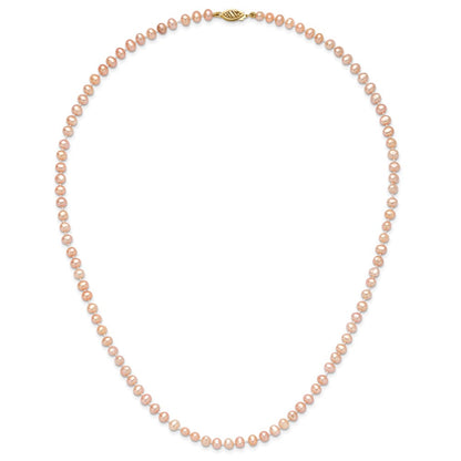 14K Yellow Gold 4-5mm Pink Near Round Freshwater Cultured Pearl Necklace