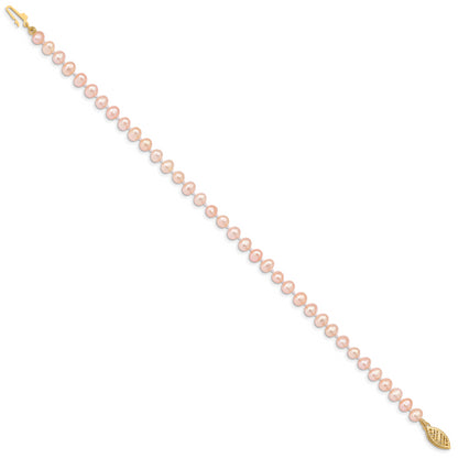 7.5 Inch 14K 4-5mm Pink Near Round Freshwater Cultured Pearl Bracelet