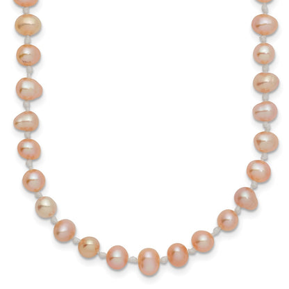 14K Yellow Gold 4-5mm Pink Near Round Freshwater Cultured Pearl Necklace