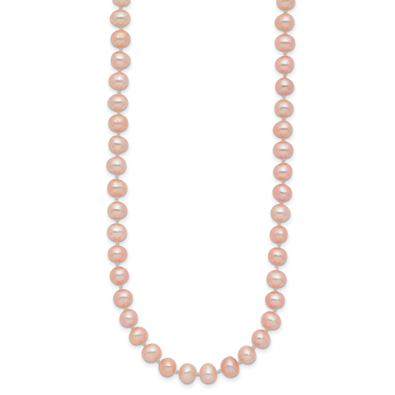 14K Yellow Gold 5-6mm Pink Near Round Freshwater Cultured Pearl Necklace