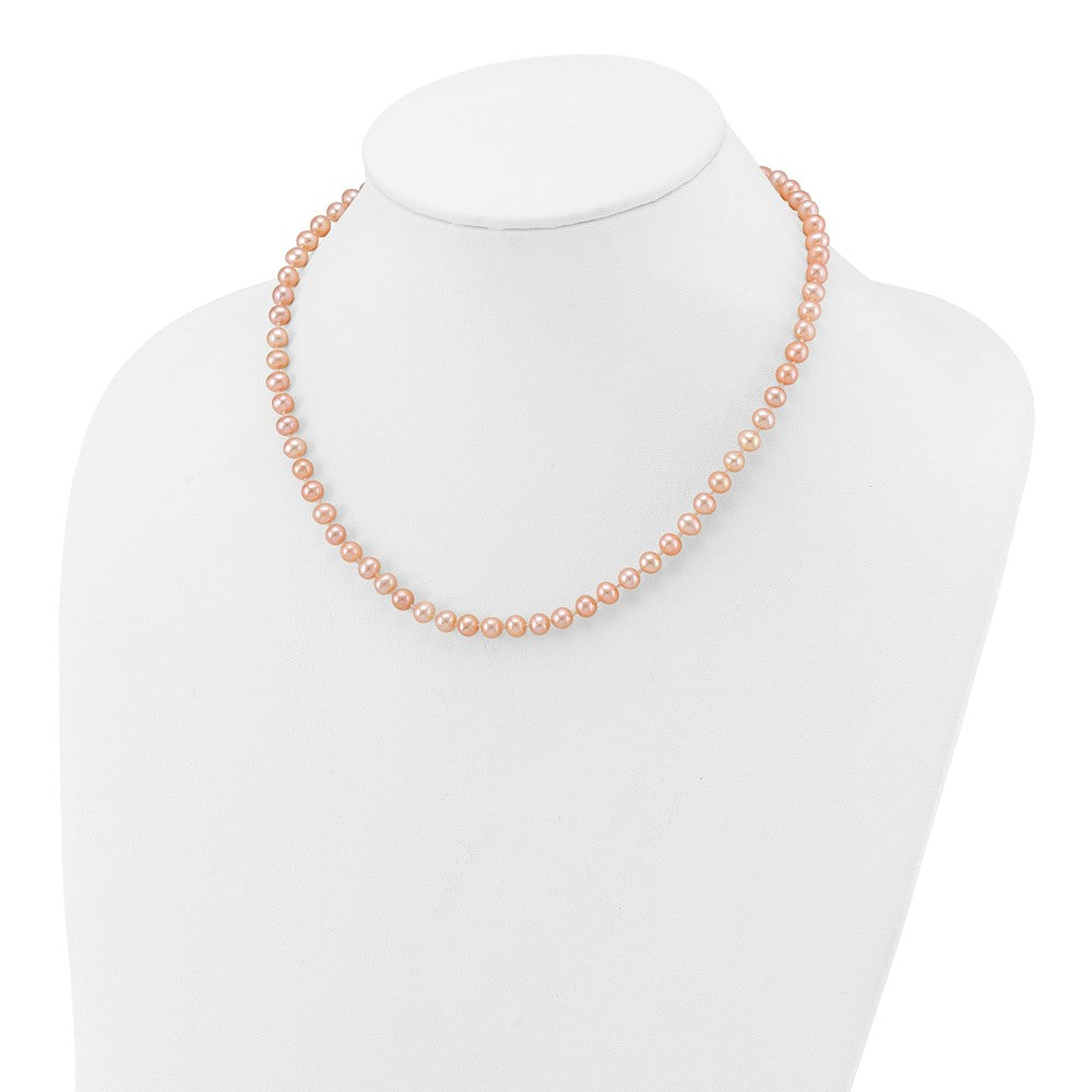 14K Yellow Gold 5-6mm Pink Near Round Freshwater Cultured Pearl Necklace