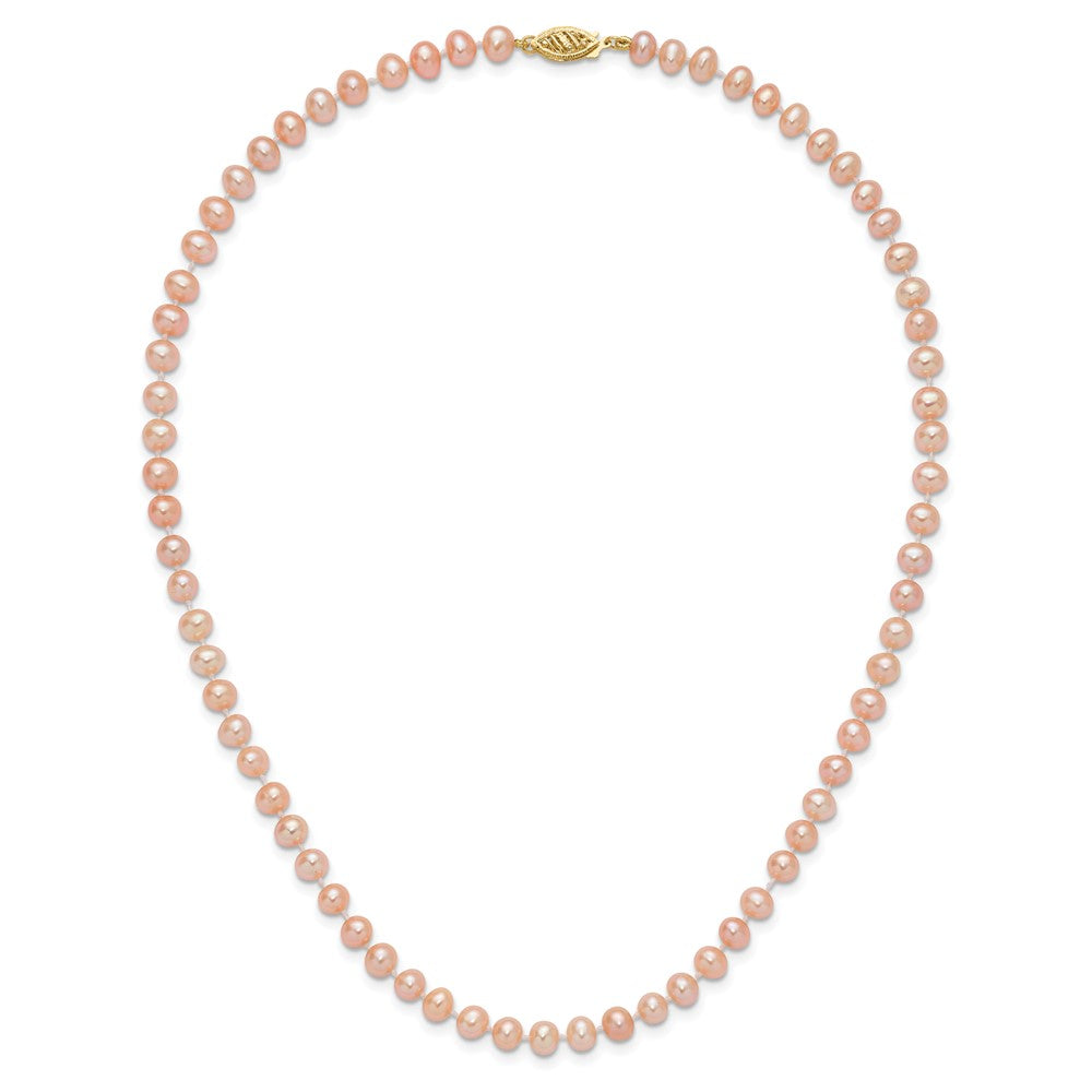 14K Yellow Gold 5-6mm Pink Near Round Freshwater Cultured Pearl Necklace