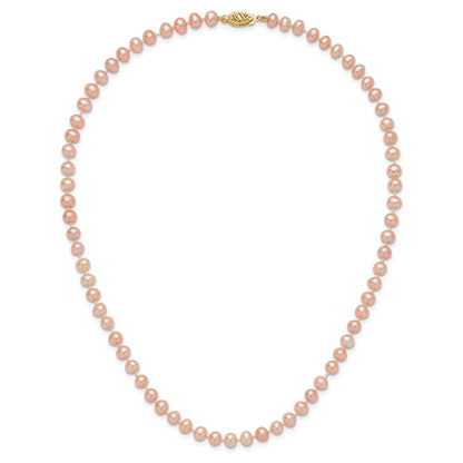 14K Yellow Gold 5-6mm Pink Near Round Freshwater Cultured Pearl Necklace