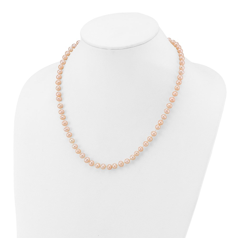 14K Yellow Gold 5-6mm Pink Near Round Freshwater Cultured Pearl Necklace