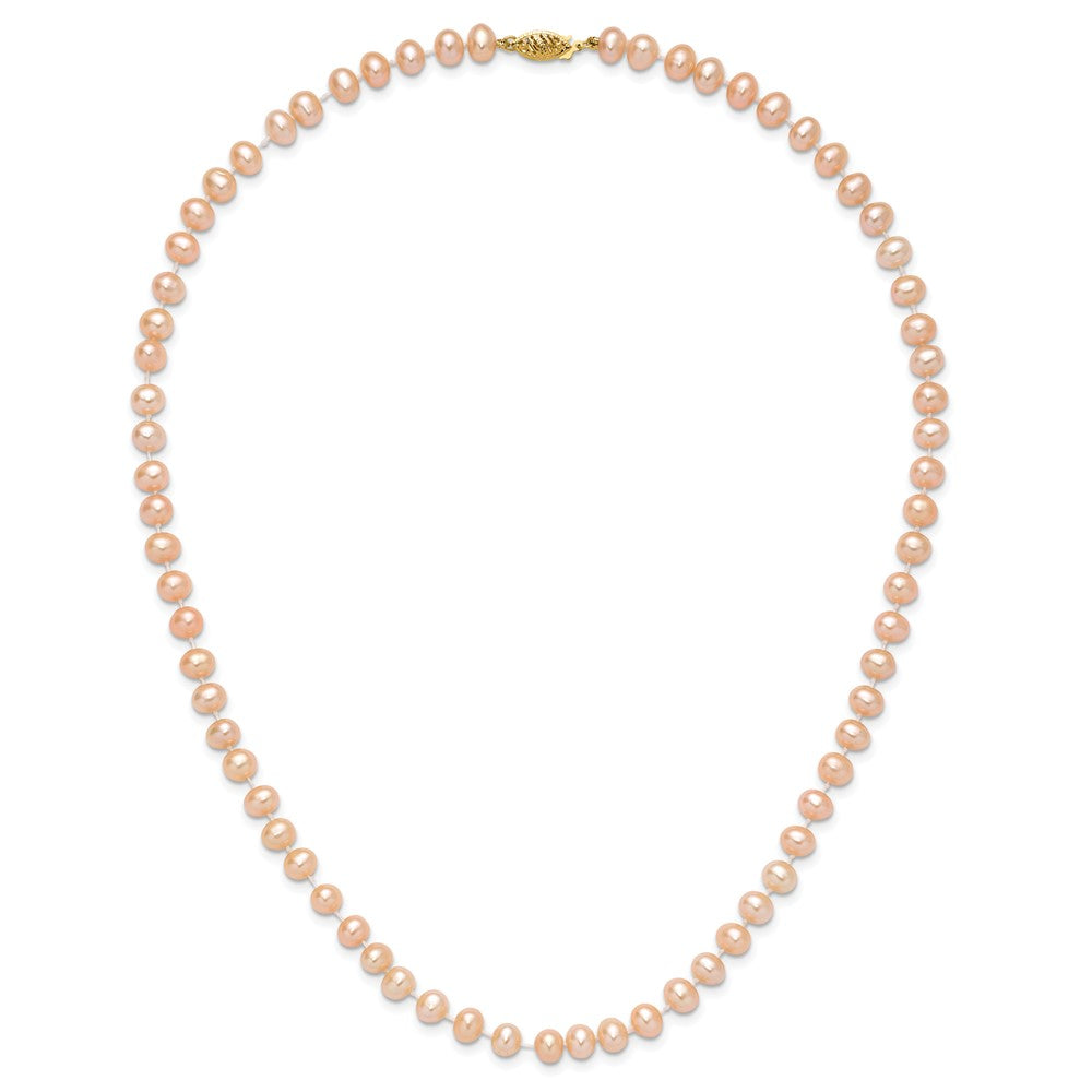 14K Yellow Gold 5-6mm Pink Near Round Freshwater Cultured Pearl Necklace
