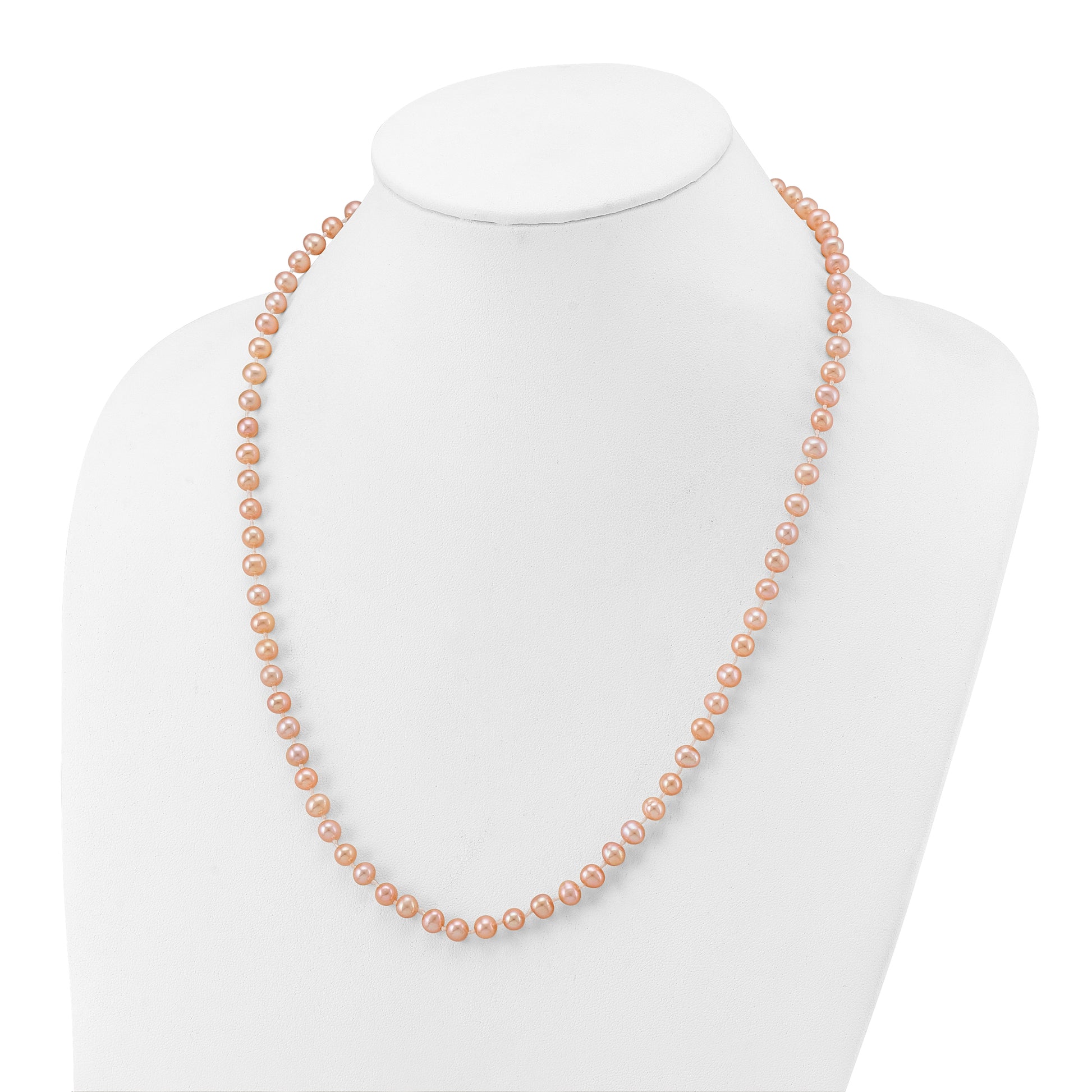 14K Yellow Gold 5-6mm Pink Near Round Freshwater Cultured Pearl Necklace