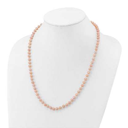 14K Yellow Gold 5-6mm Pink Near Round Freshwater Cultured Pearl Necklace