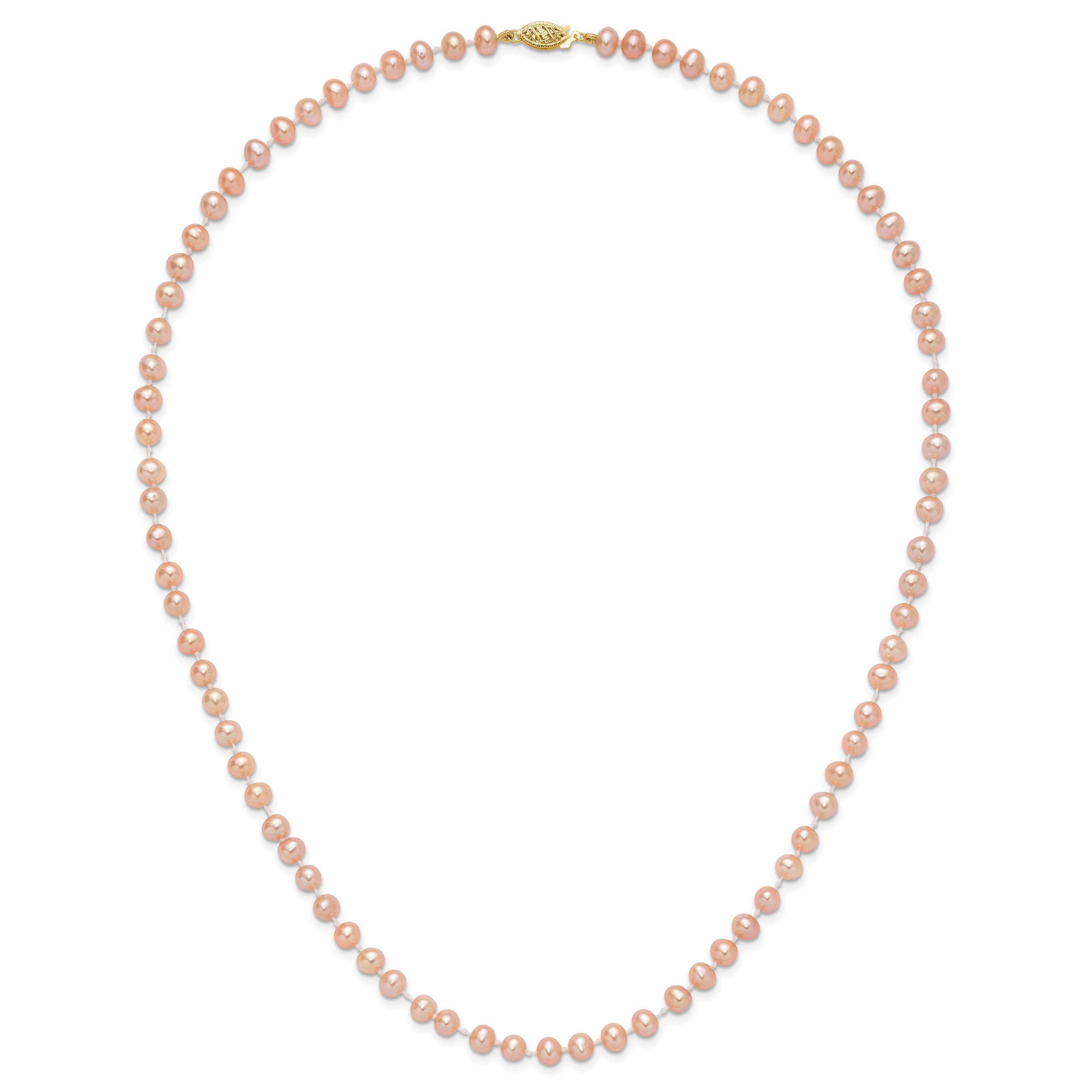 14K Yellow Gold 5-6mm Pink Near Round Freshwater Cultured Pearl Necklace