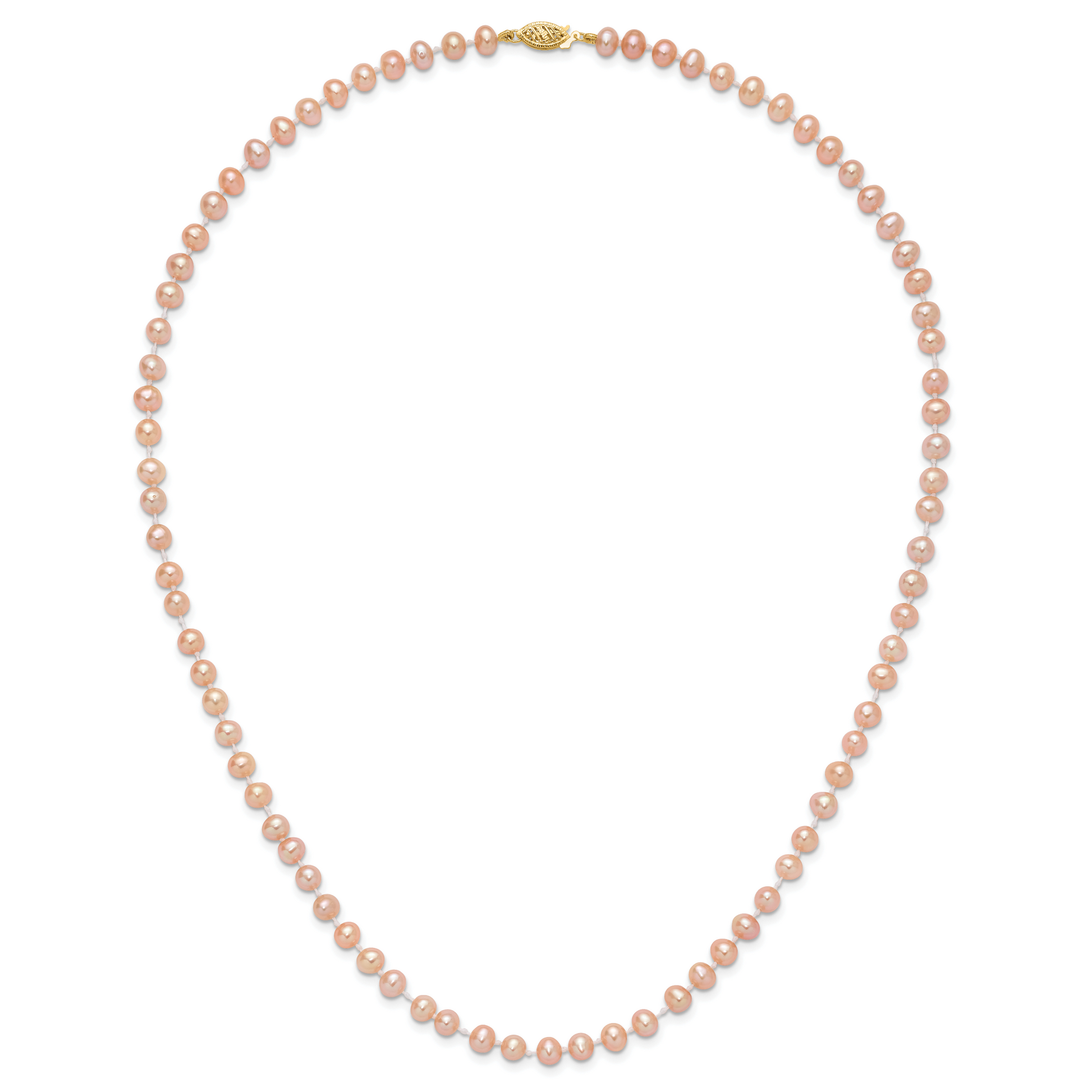 14K Yellow Gold 5-6mm Pink Near Round Freshwater Cultured Pearl Necklace