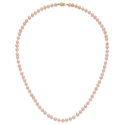 14K Yellow Gold 5-6mm Pink Near Round Freshwater Cultured Pearl Necklace