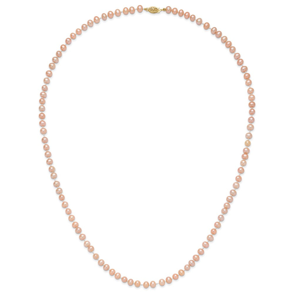 14K Yellow Gold 5-6mm Pink Near Round Freshwater Cultured Pearl Necklace