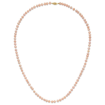 14K Yellow Gold 5-6mm Pink Near Round Freshwater Cultured Pearl Necklace