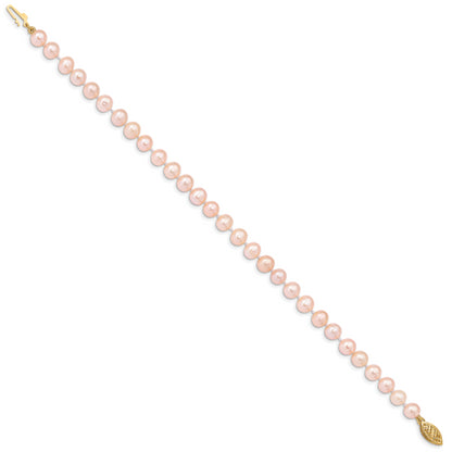 7.5 Inch 14K 5-6mm Pink Near Round Freshwater Cultured Pearl Bracelet