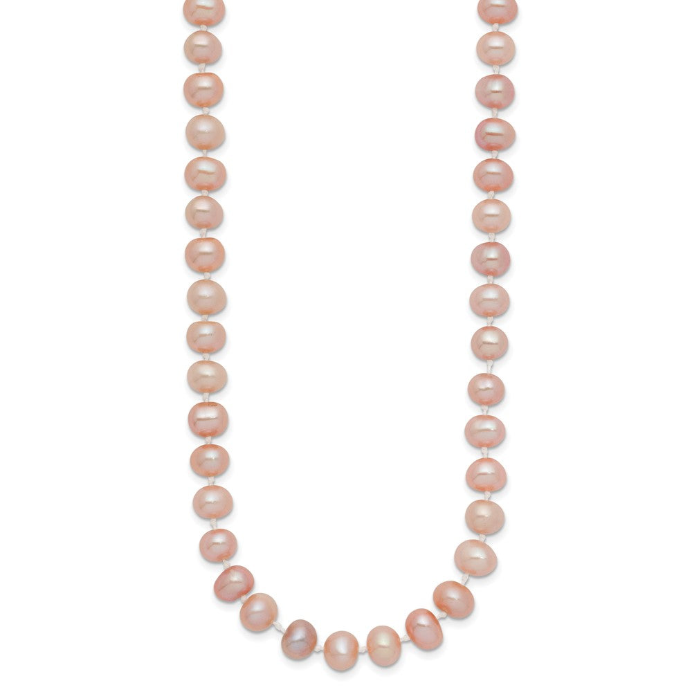 14K Yellow Gold 6-7mm Pink Near Round Freshwater Cultured Pearl Necklace