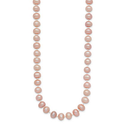 14K Yellow Gold 6-7mm Pink Near Round Freshwater Cultured Pearl Necklace