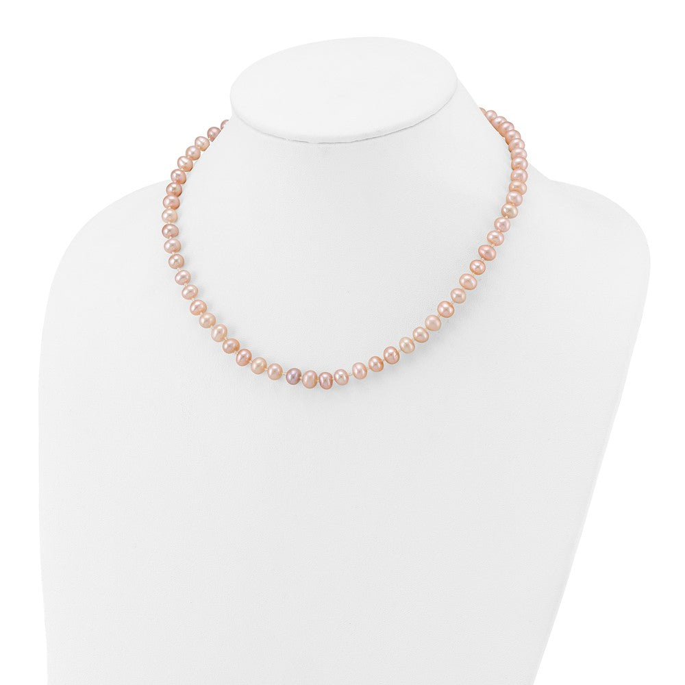 14K Yellow Gold 6-7mm Pink Near Round Freshwater Cultured Pearl Necklace