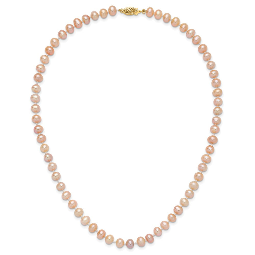 14K Yellow Gold 6-7mm Pink Near Round Freshwater Cultured Pearl Necklace