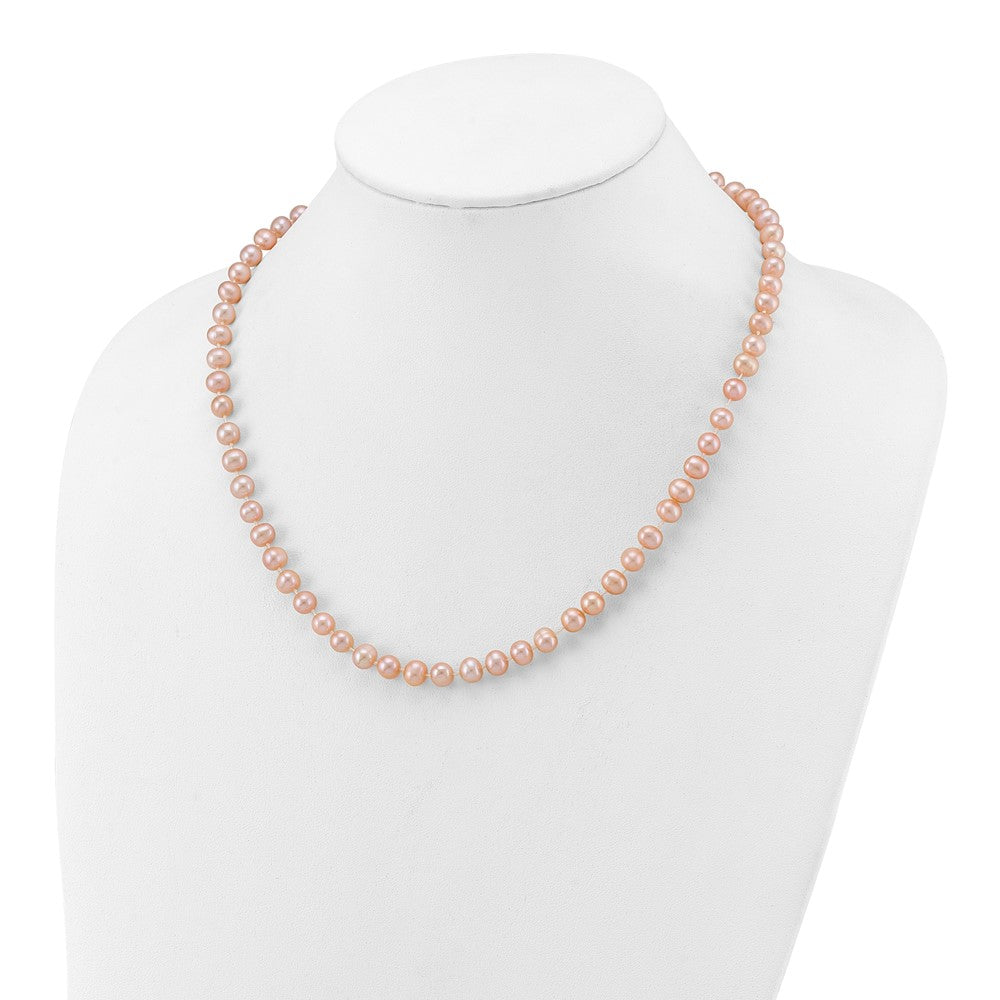 14K Yellow Gold 6-7mm Pink Near Round Freshwater Cultured Pearl Necklace