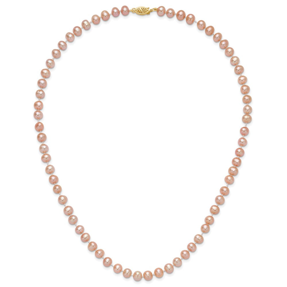 14K Yellow Gold 6-7mm Pink Near Round Freshwater Cultured Pearl Necklace