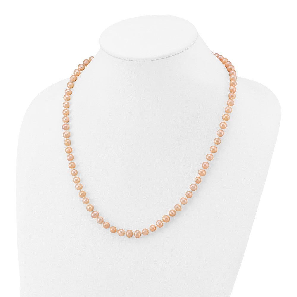 14K Yellow Gold 6-7mm Pink Near Round Freshwater Cultured Pearl Necklace