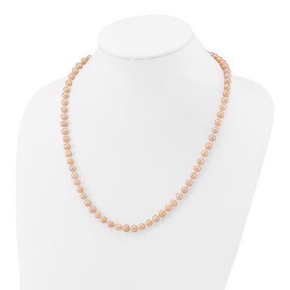 14K Yellow Gold 6-7mm Pink Near Round Freshwater Cultured Pearl Necklace