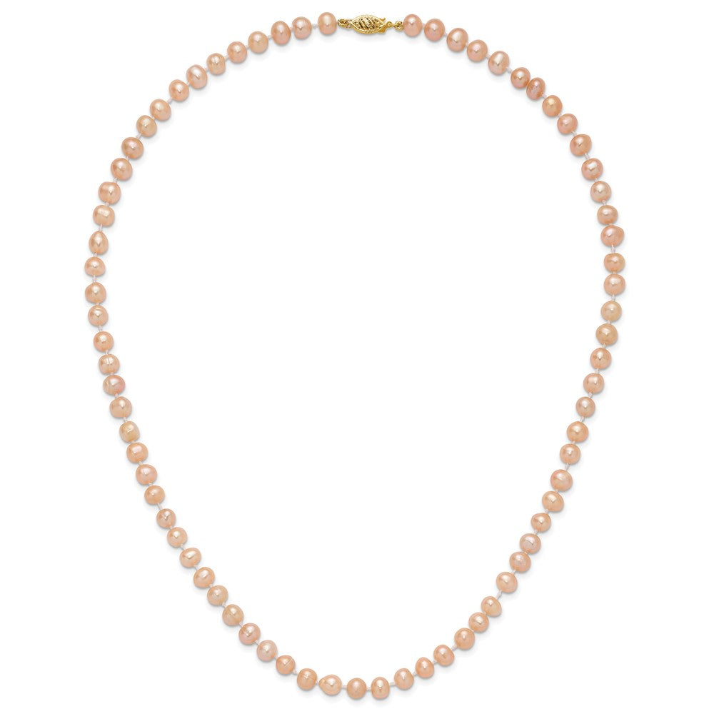 14K Yellow Gold 6-7mm Pink Near Round Freshwater Cultured Pearl Necklace