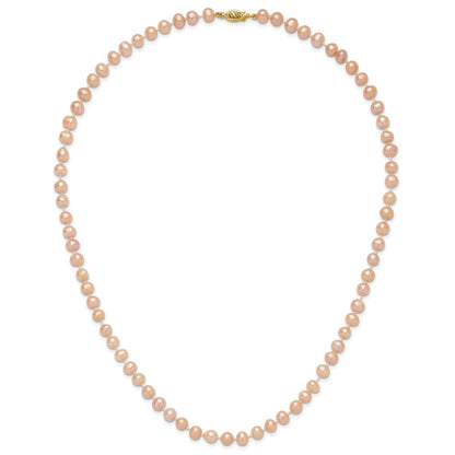14K Yellow Gold 6-7mm Pink Near Round Freshwater Cultured Pearl Necklace