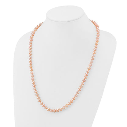 14K Yellow Gold 6-7mm Pink Near Round Freshwater Cultured Pearl Necklace