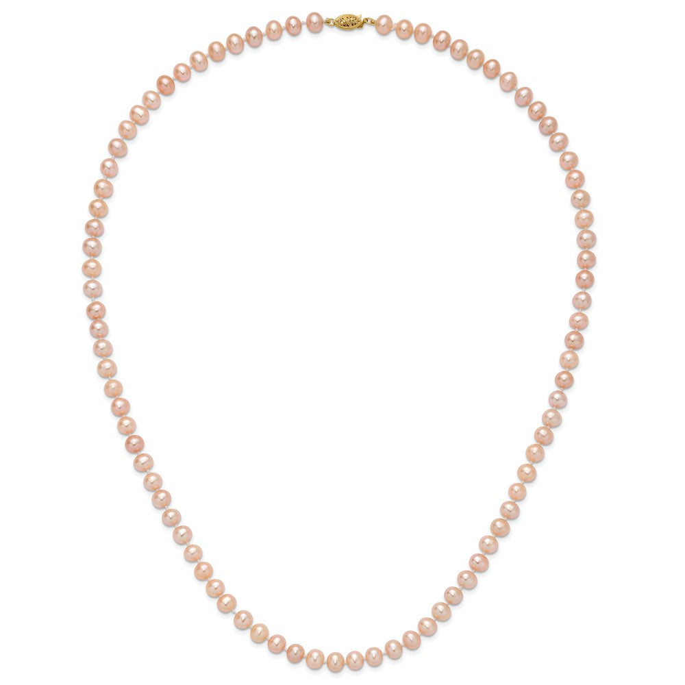 14K Yellow Gold 6-7mm Pink Near Round Freshwater Cultured Pearl Necklace