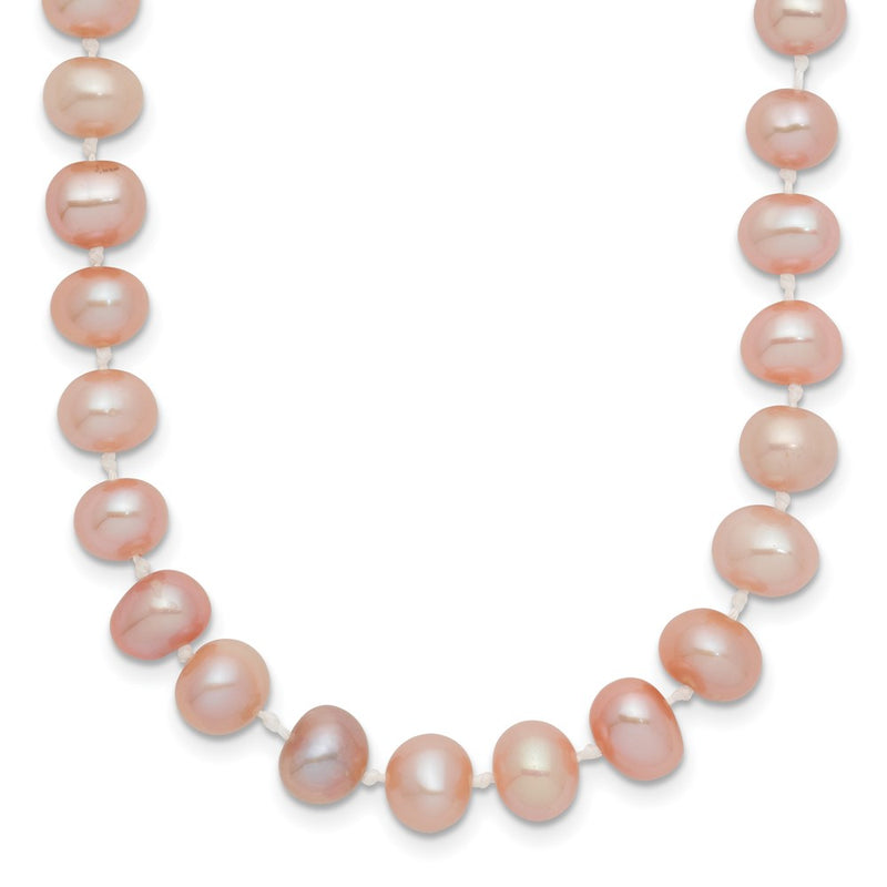 14K Yellow Gold 6-7mm Pink Near Round Freshwater Cultured Pearl Necklace