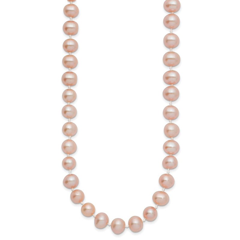 14K Yellow Gold 7-8mm Pink Near Round Freshwater Cultured Pearl Necklace