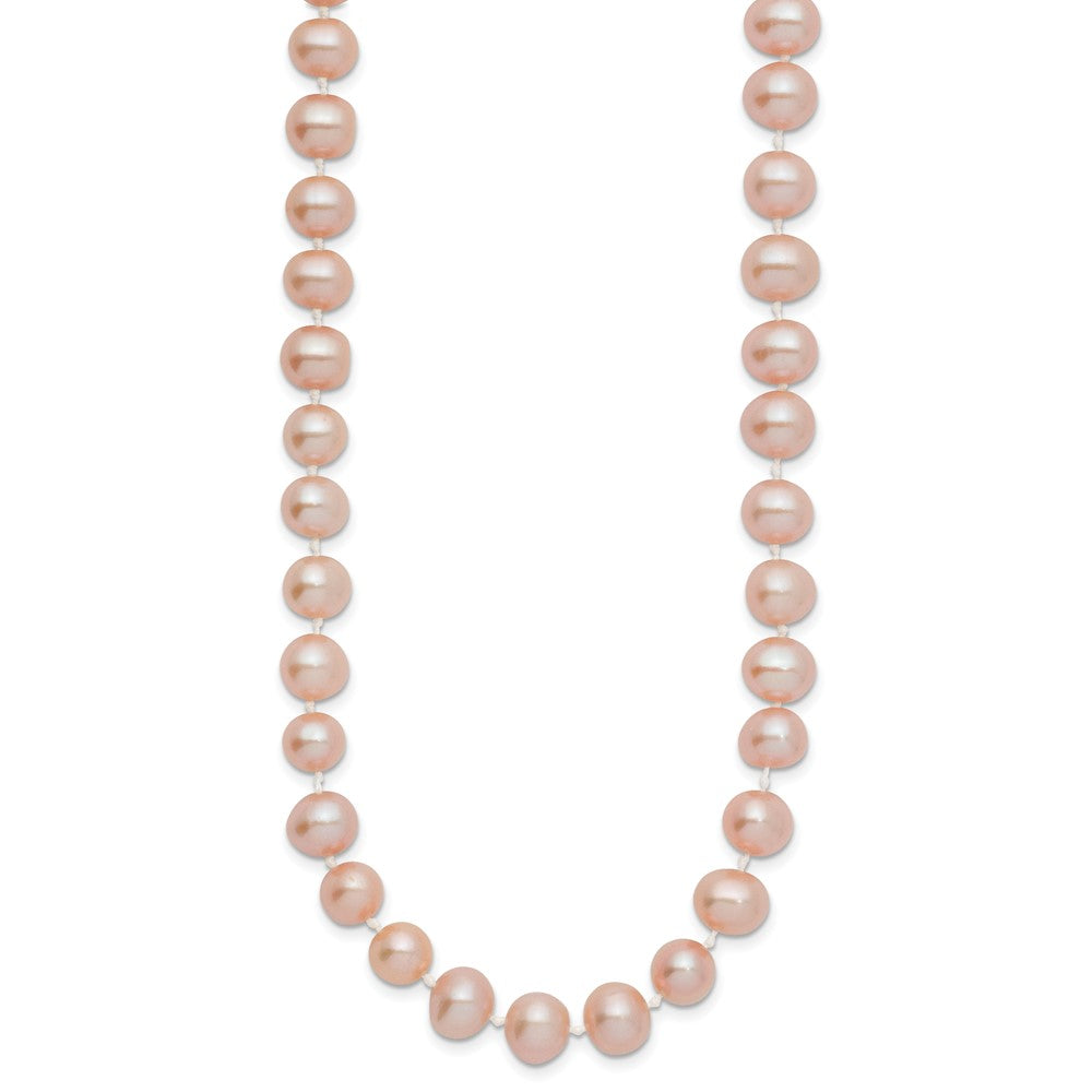 14K Yellow Gold 7-8mm Pink Near Round Freshwater Cultured Pearl Necklace