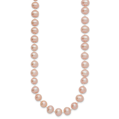 14K Yellow Gold 7-8mm Pink Near Round Freshwater Cultured Pearl Necklace