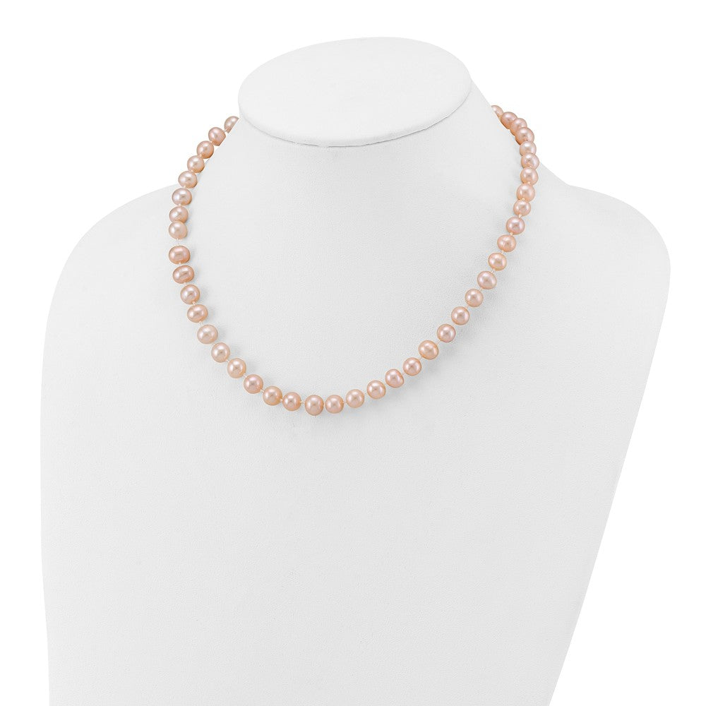 14K Yellow Gold 7-8mm Pink Near Round Freshwater Cultured Pearl Necklace