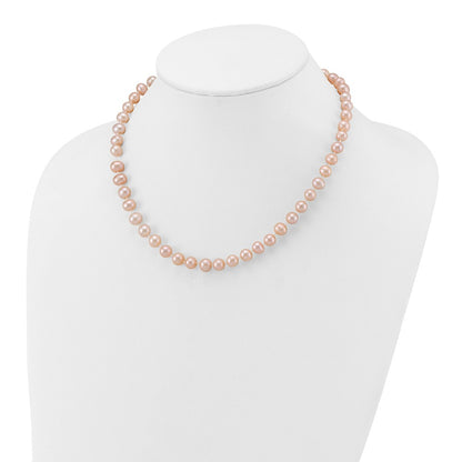 14K Yellow Gold 7-8mm Pink Near Round Freshwater Cultured Pearl Necklace