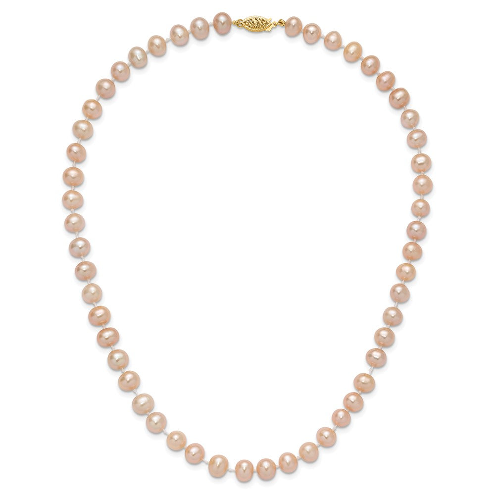 14K Yellow Gold 7-8mm Pink Near Round Freshwater Cultured Pearl Necklace