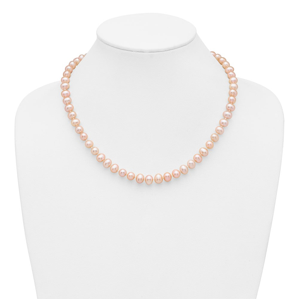 14K Yellow Gold 7-8mm Pink Near Round Freshwater Cultured Pearl Necklace