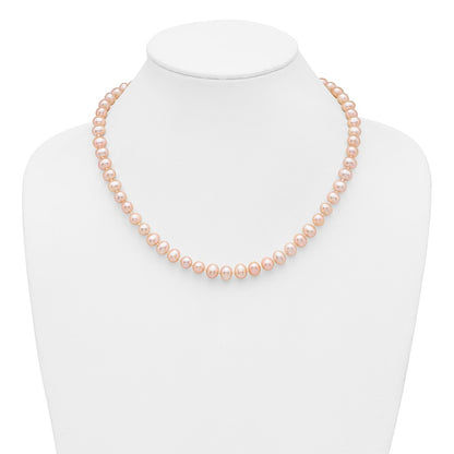 14K Yellow Gold 7-8mm Pink Near Round Freshwater Cultured Pearl Necklace