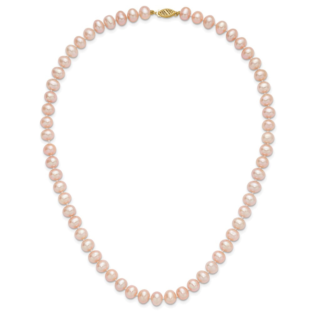 14K Yellow Gold 7-8mm Pink Near Round Freshwater Cultured Pearl Necklace